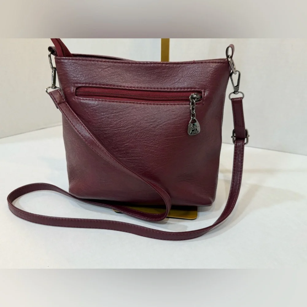 Jingpindaishu Burgundy Leather Crossbody Purse Multi-Compartment Slightly Used - Picture 2 of 11